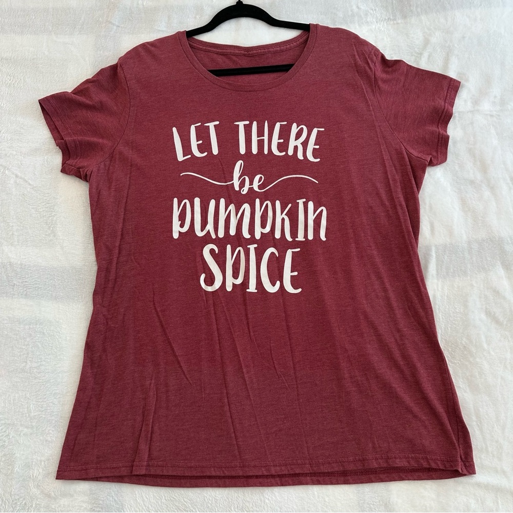 Super soft maroon short sleeve jersey tee, "Let There Be Pumpkin Spice", 2X